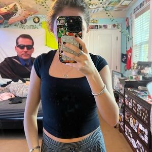 Navy square neck tee